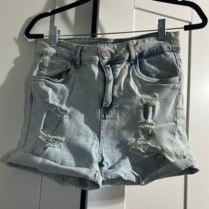 Light Blue Distressed Denim Shorts